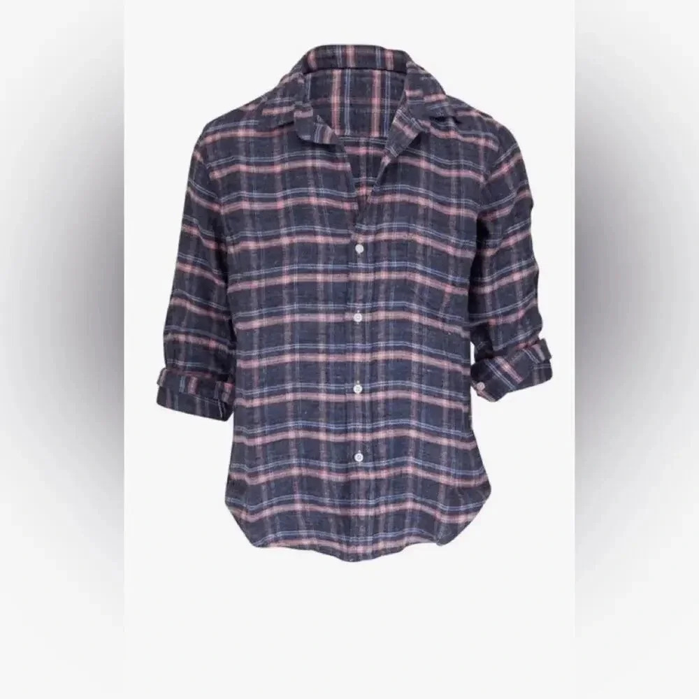 Frank & Eileen Barry Linen Plaid Long Sleeve Button Down Size XS - Picture 3 of 12